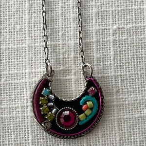 Women Firefly Jewelry Half Moon Colorful Pendant Necklace New Never Worn